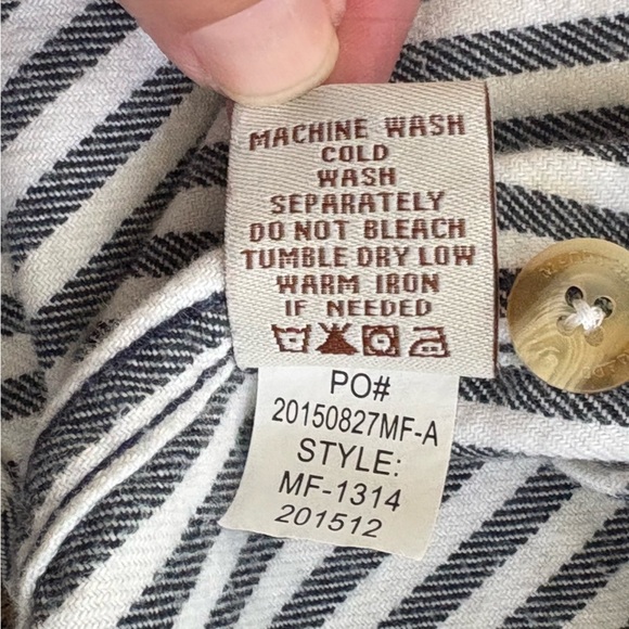 Madda Fella Castaway Striped Band Collar Shirt Mens L 100% Cotton Blue White - Picture 6 of 10